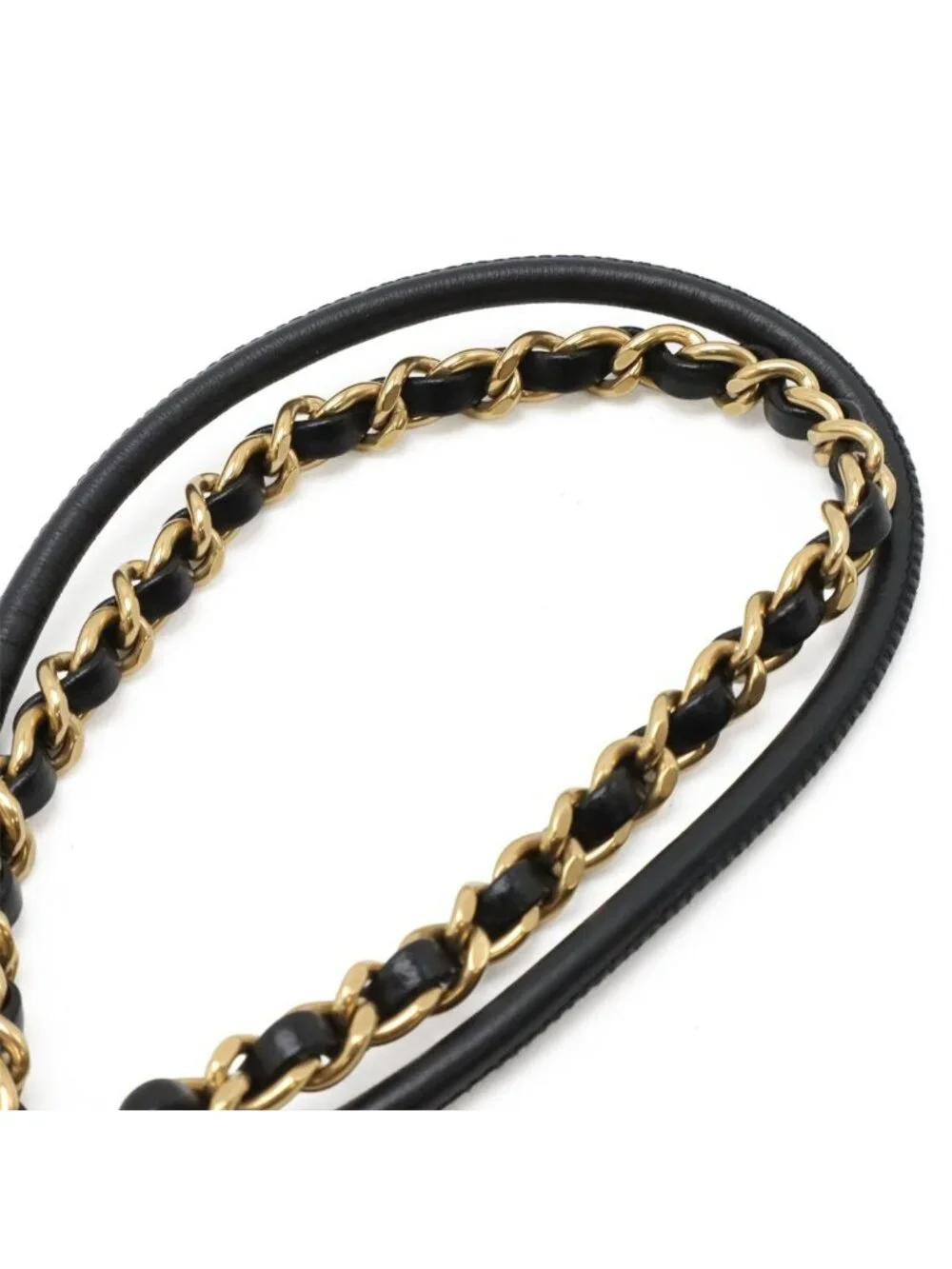 Chanel 22 Shoulder Bag Chain Drawstring Patent Leather Black Gold